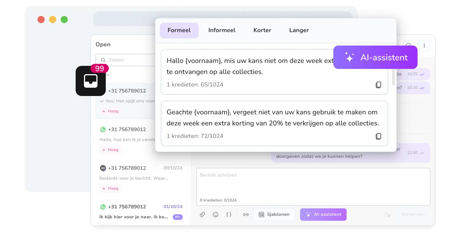 Screenshot van het AI-assistenttool van TopMessage.