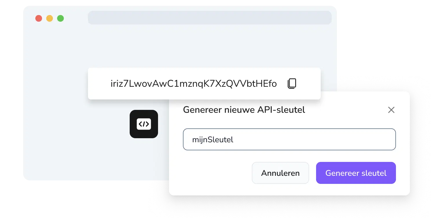 Screenshot van de API-sleutel aanmaakpagina van TopMessage.