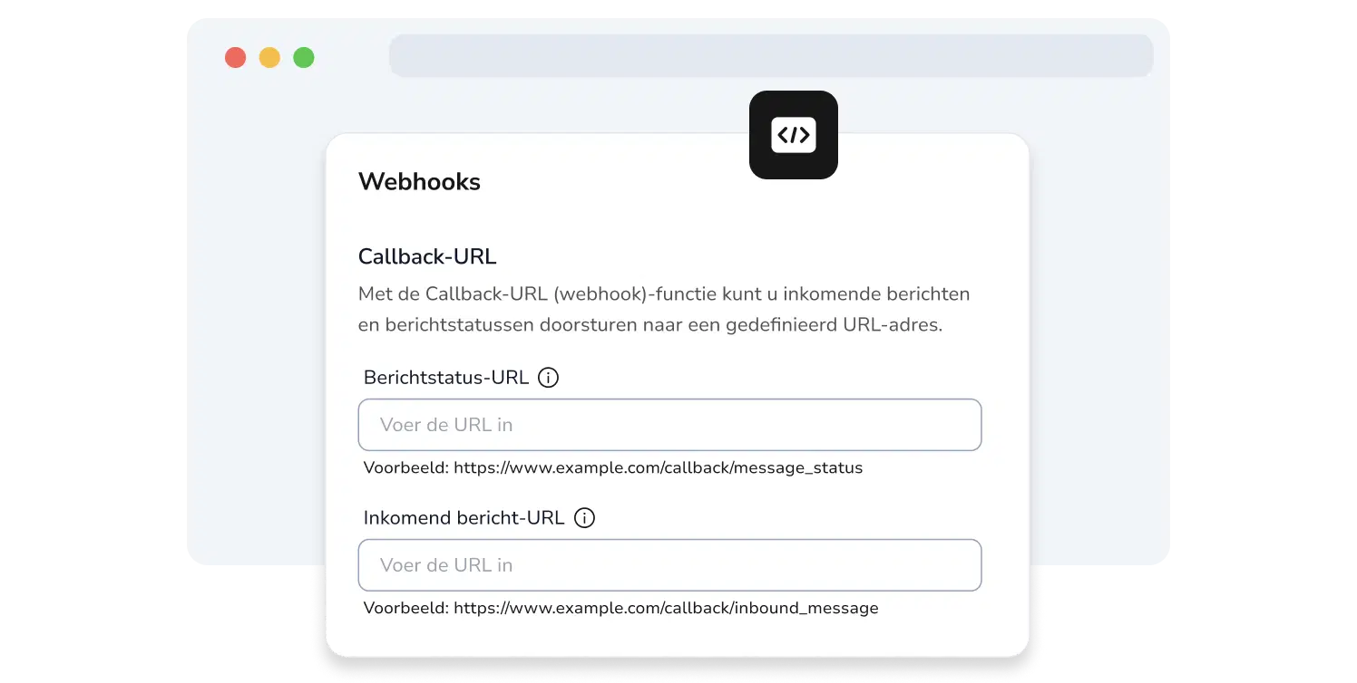 Screenshot van de API-pagina van TopMessage met webhook-instellingen.