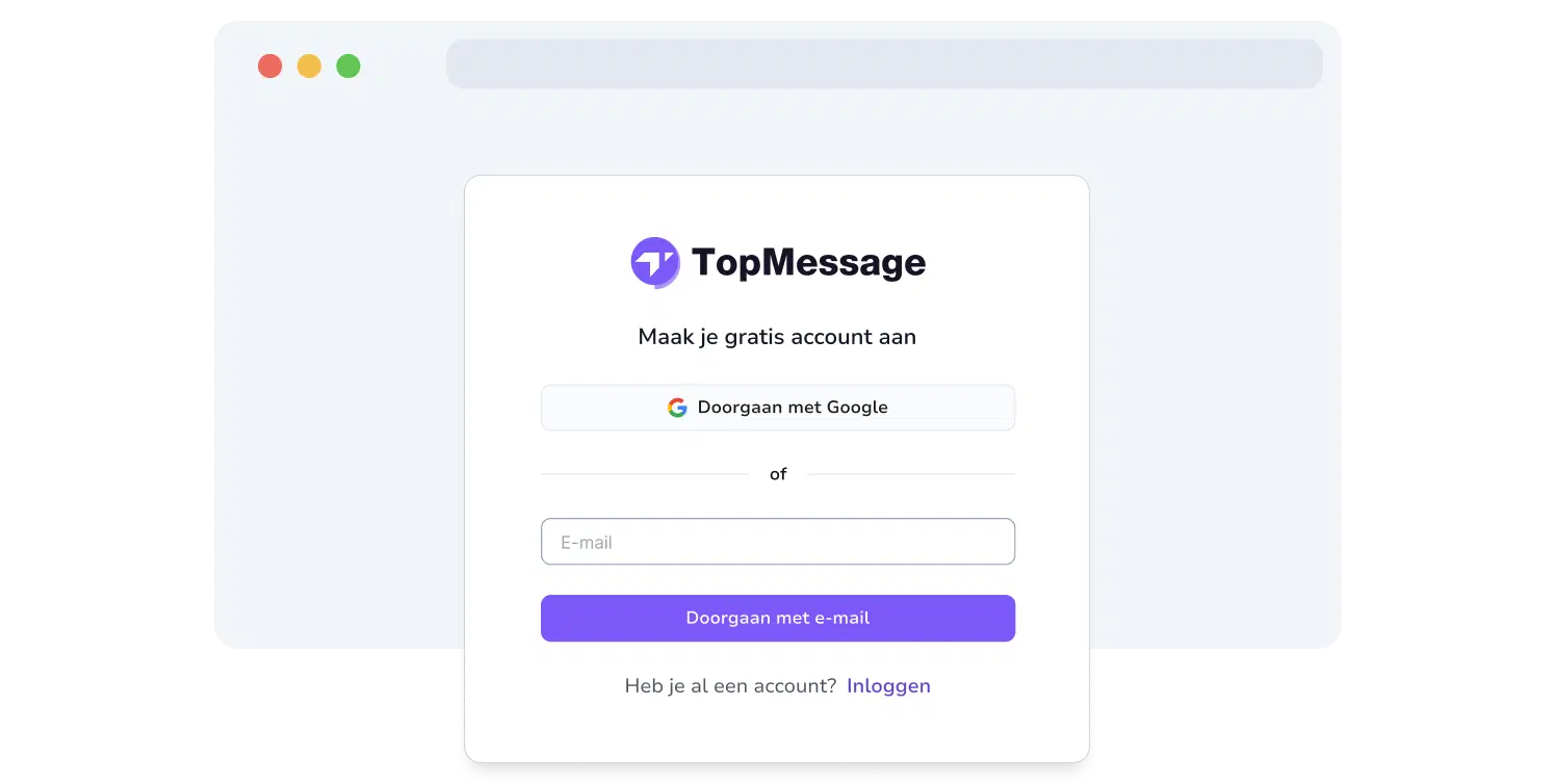Screenshot van de aanmeldpagina van TopMessage