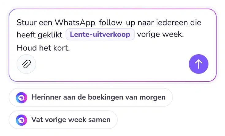 Promptvak waarin TopAgent wordt gevraagd om een WhatsApp-opvolging