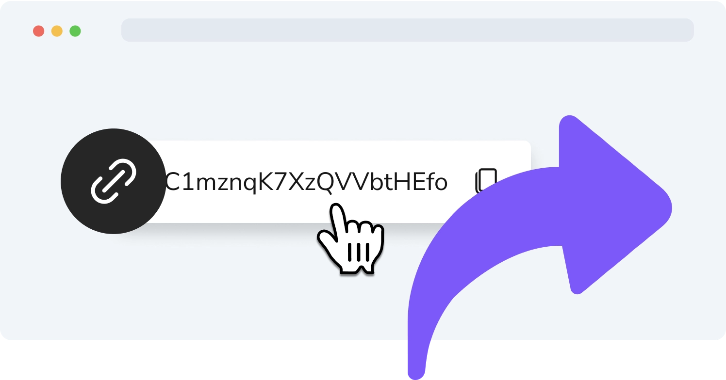 Affiliate-programma-icoon: handcursor die op een link klikt en een paarse pijl, symboliseert het delen van de link.