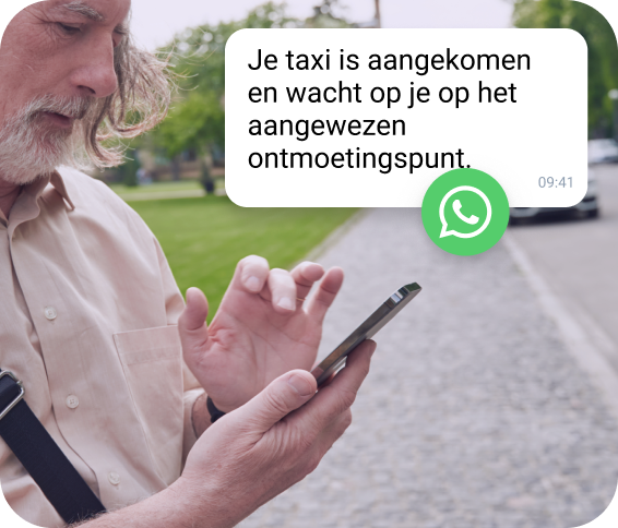 De TopMessage WhatsApp-sjabloon informeert een contactpersoon over de aankomsttijd en -locatie van hun taxi.