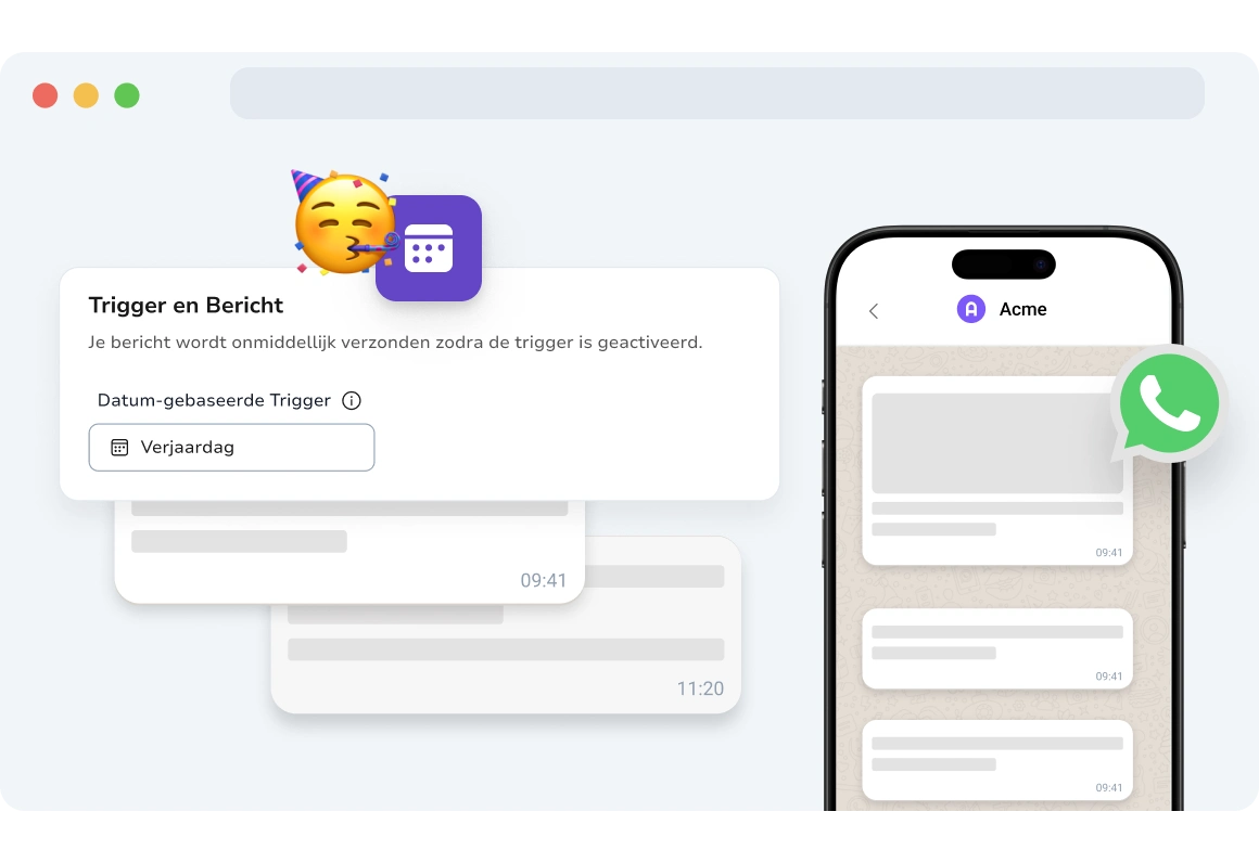 Screenshot van de pagina met datumgebaseerde WhatsApp-campagnes van TopMessage.