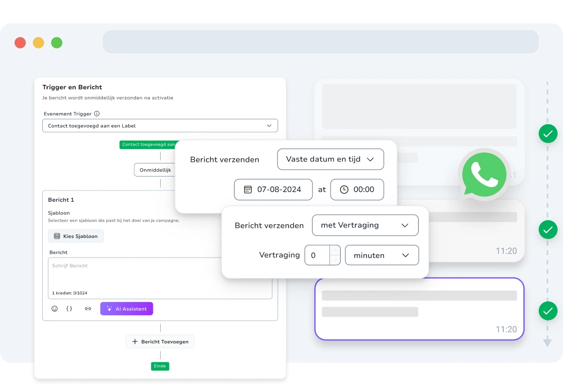 Screenshot van de pagina met WhatsApp-drip-campagnes van TopMessage.