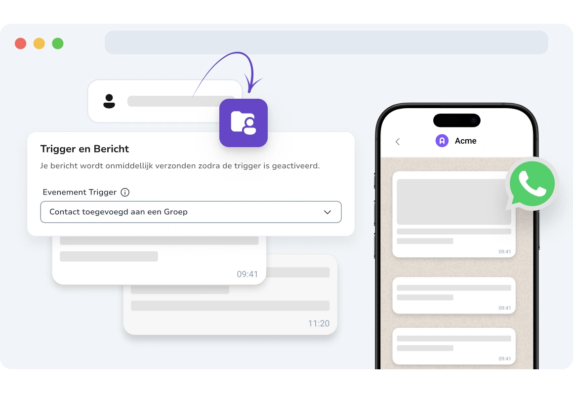 Screenshot van de pagina met gebeurtenisgebaseerde WhatsApp-campagnes van TopMessage.