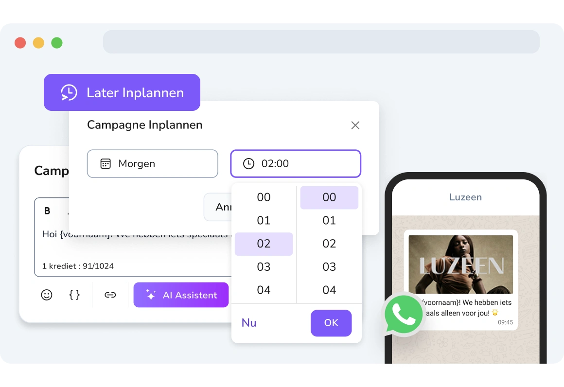 Screenshot van ingeplande WhatsApp-berichten in TopMessage.
