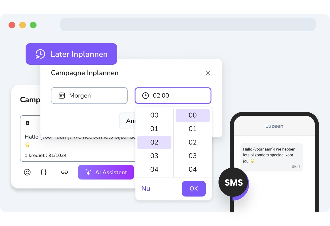 Screenshot van ingeplande sms-berichten in TopMessage.