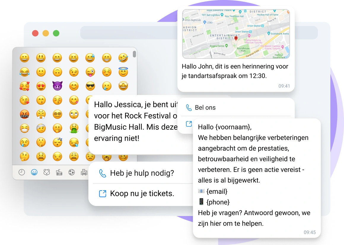 Screenshot van het TopMessage-dashboard met berichten met verrijkte tekst.