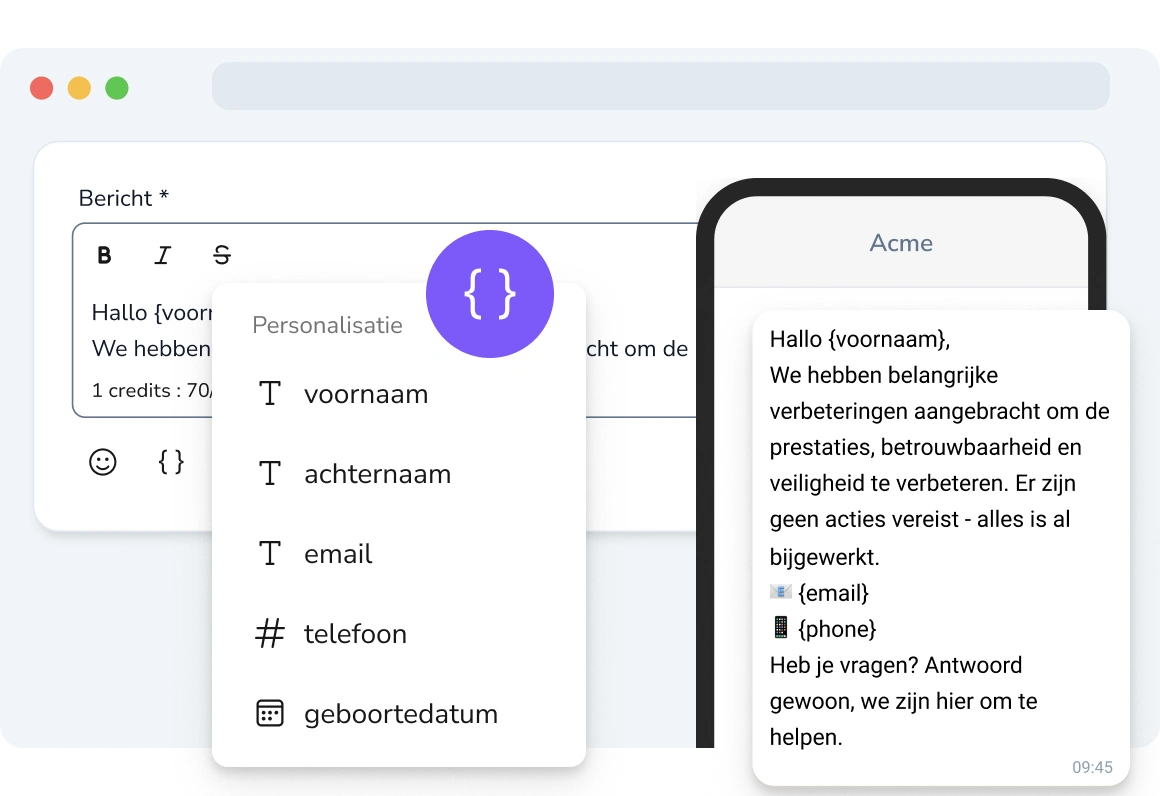 Ontvanger die een gepersonaliseerd sms-bericht bekijkt.