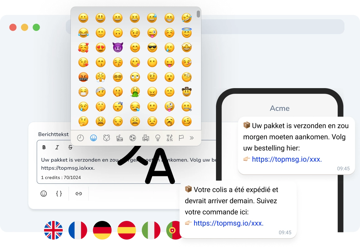 Weergave van een lange interactieve WhatsApp-knop.