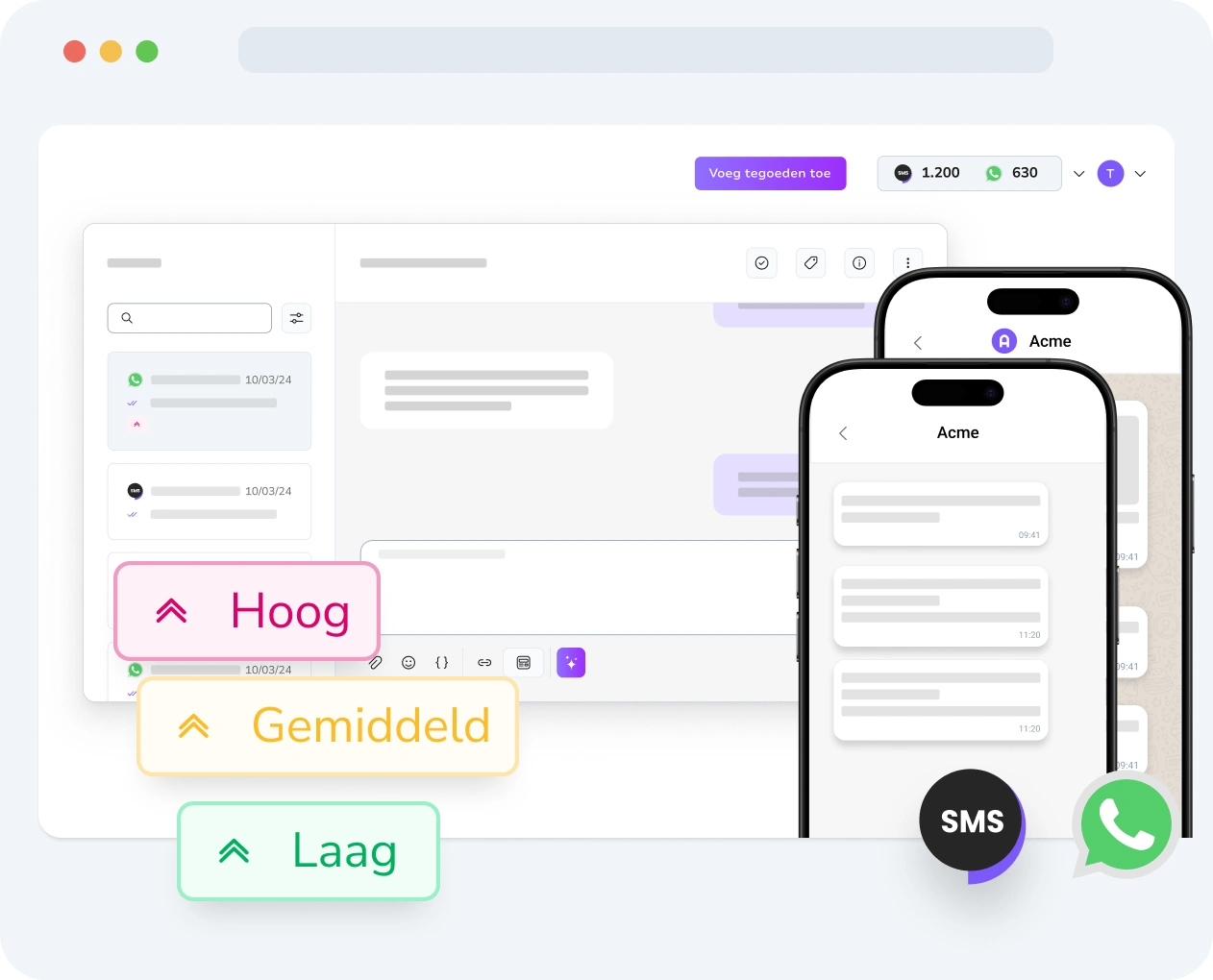 Screenshot van de TopMessage-interface met de instellingen voor berichtprioritering en prestatiestatistieken.