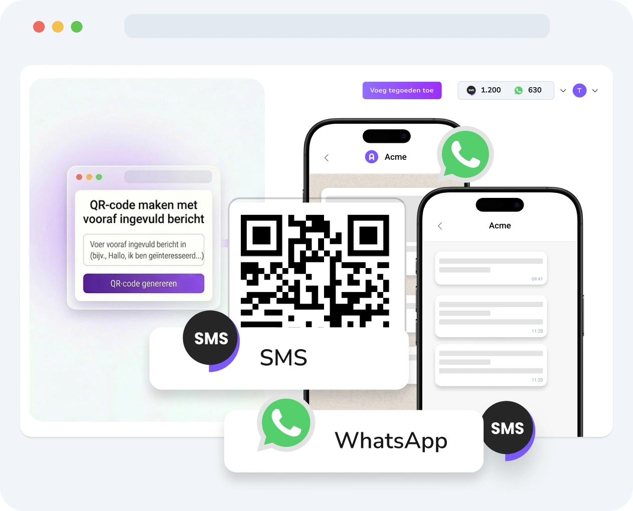 Screenshot van de TopMessage-interface met de QR-code-creatietool met aanpassingsmogelijkheden en prestatiestatistieken.