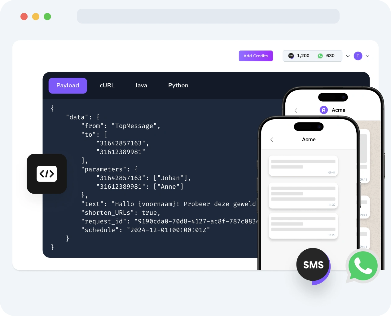 Screenshot van de TopMessage-interface met Verify API-activiteit, inclusief verificatiestatus, bezorgingsresultaten en prestaties van codevalidatie.