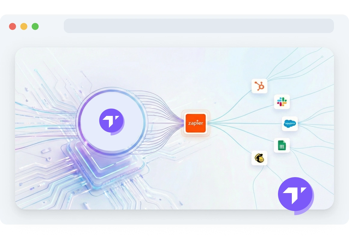 Zapier-interface die de app-bibliotheek weergeeft met CRM-integraties zoals HubSpot, Salesforce en Pipedrive verbonden met TopMessage.