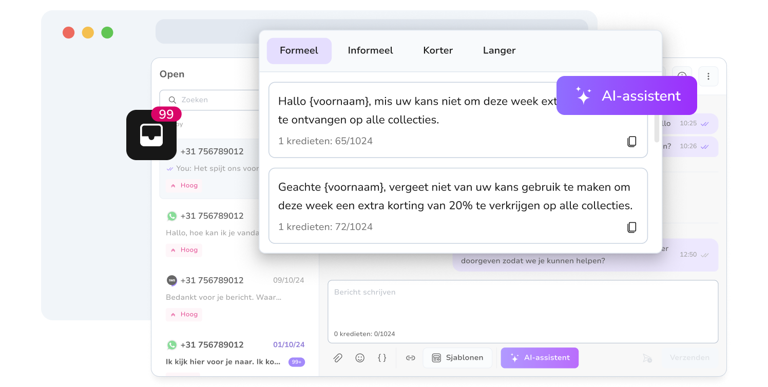 Screenshot van het AI-assistenttool van TopMessage.