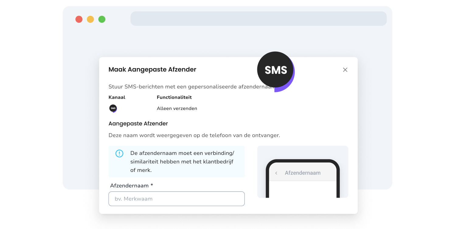 Schermafbeelding van de instellingenpagina van TopMessage SMS-verzender