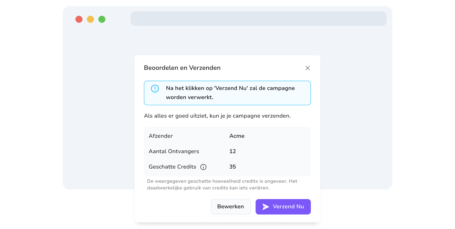 Screenshot van de campagnereviewpagina van TopMessage.