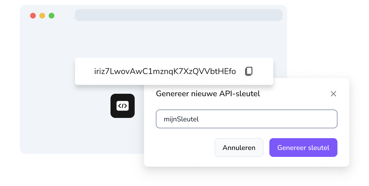 Screenshot van de API-sleutel aanmaakpagina van TopMessage.