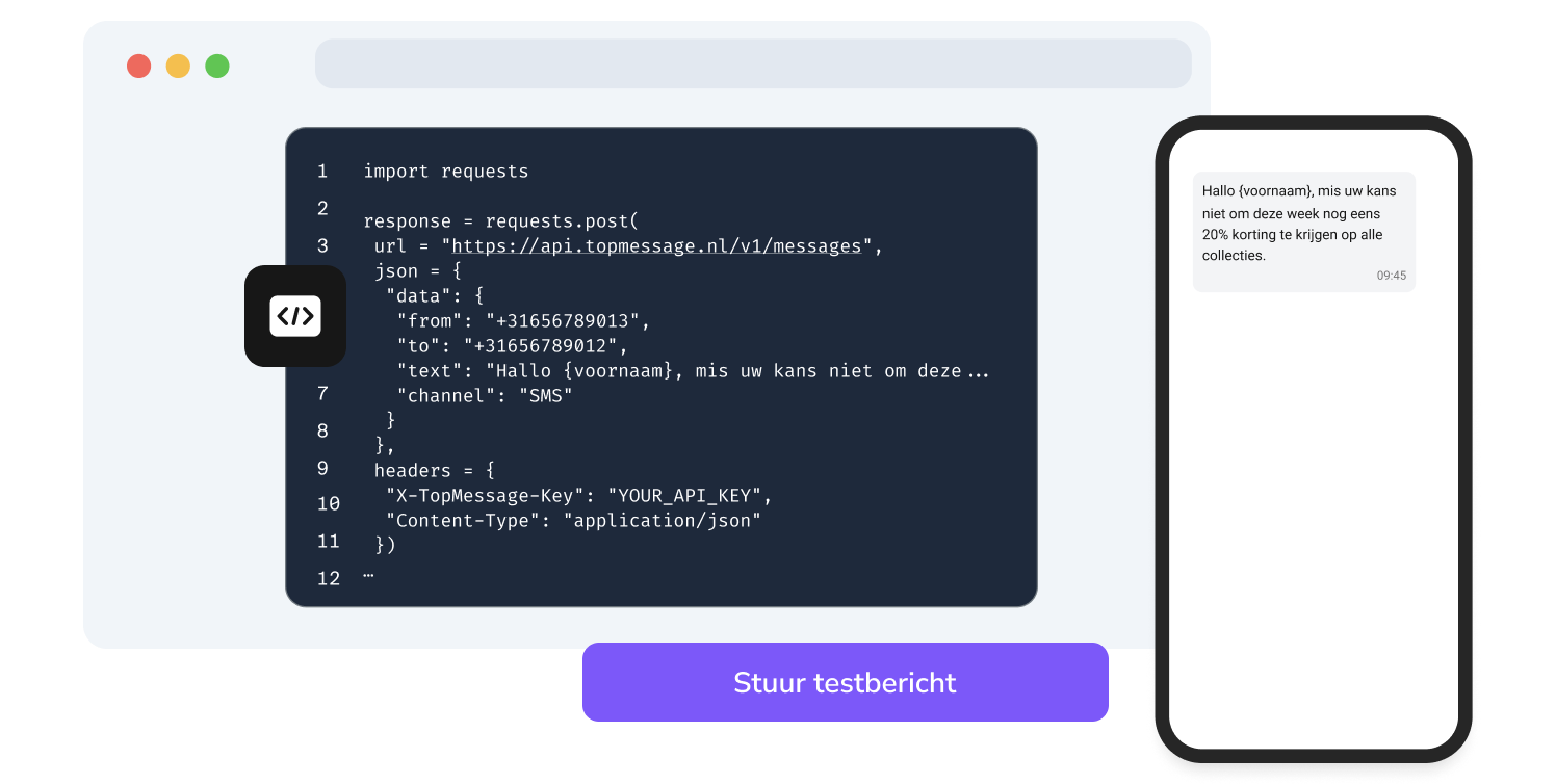 Screenshot van de TopMessage API-pagina met de webhook-configuratievelden