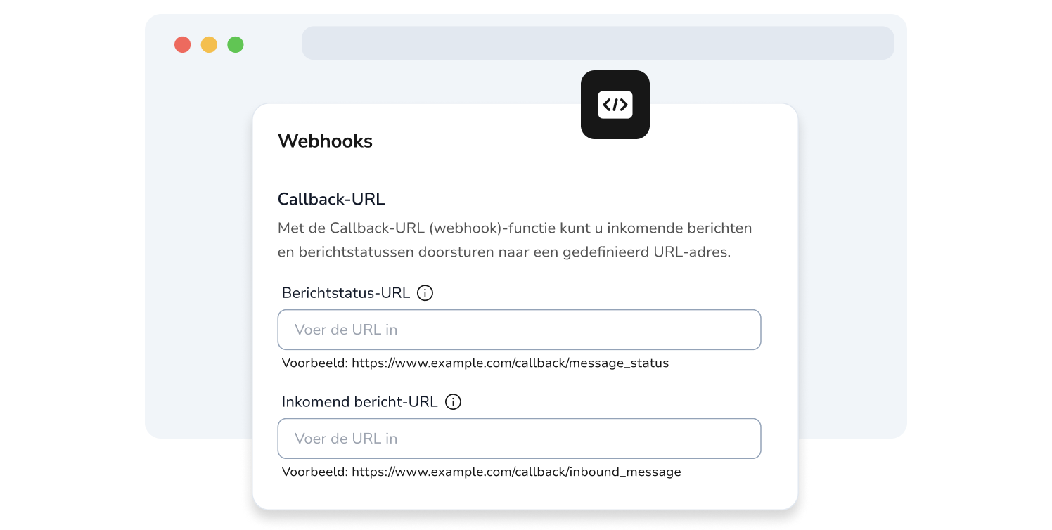 Screenshot van de API-pagina van TopMessage met webhook-instellingen.